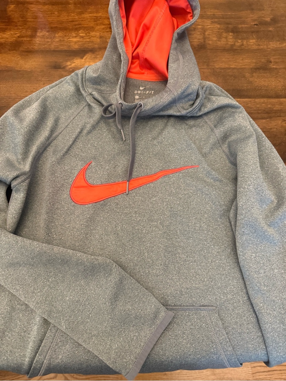 Nike Gray Performance Hoodie with Red Swoosh